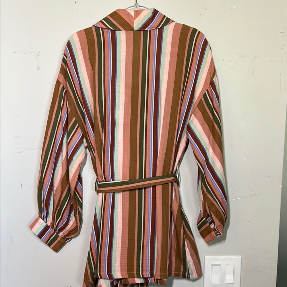 Nordstrom Striped Multicolor Wrap Jacket 1X Cotton Gauze Belted - Picture 10 of 16